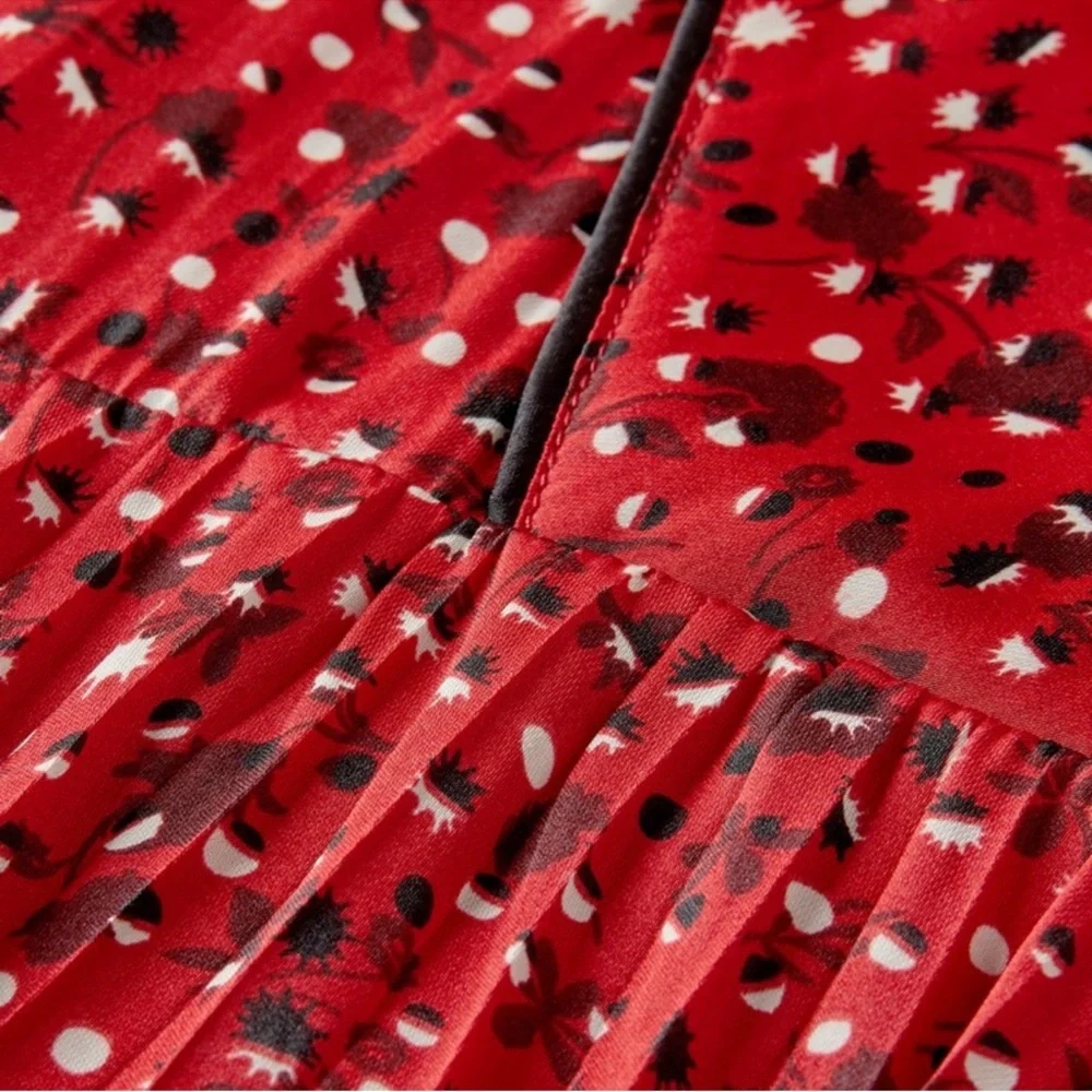Scotch & Soda Anthropologie Rouge Red Floral Print pleated maxi Dress NWT $220